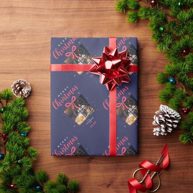 Monogram Christmas Photos, elegant, custom family  Wrapping Paper (Holiday Gift)