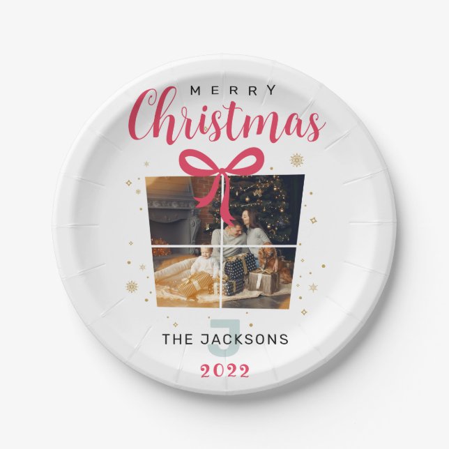 Monogram Christmas Photos, elegant, custom party Paper Plates (Front)