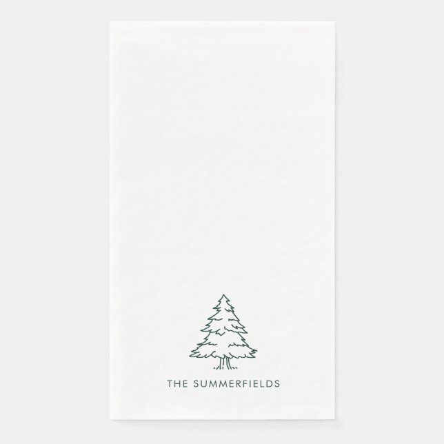 Monogram Christmas Pine Tree Holiday Family Paper Guest Towels (Front)