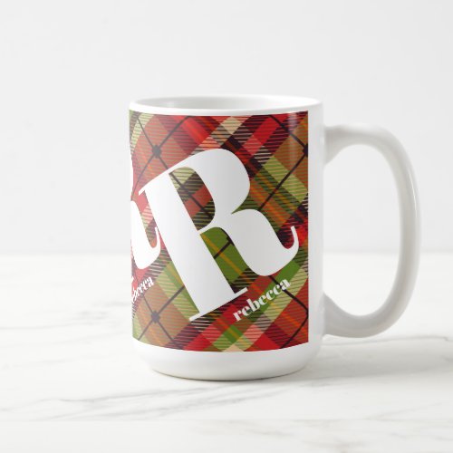 Monogram Christmas Plaid Coffee Mug