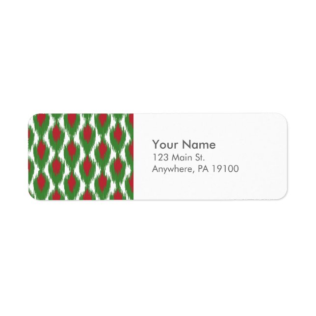 Monogram Christmas Red Green Ikat Diamond Pattern Label (Front)
