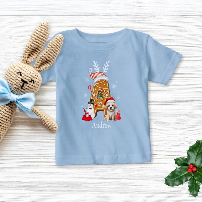 Monogram Christmas Santa Gingerbread Letter Boy Baby T-Shirt (Creator Uploaded)