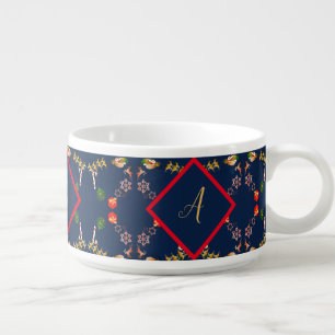 Monogram Christmas Santa's Reindeer Drk Blue  Bowl