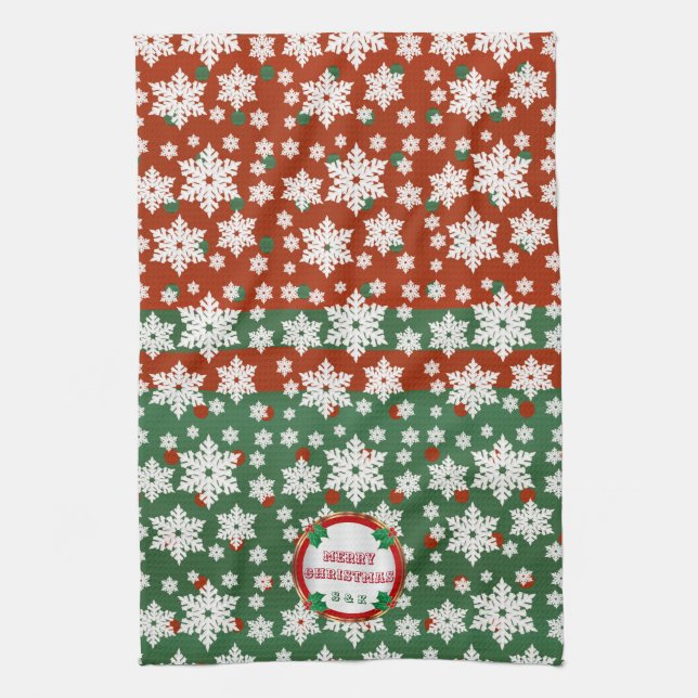 Monogram Christmas Snowflake Design Kitchen Towel (Vertical)
