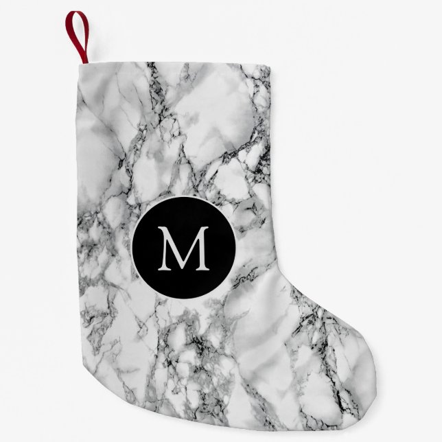Monogram Christmas Stocking White Marble (Front)