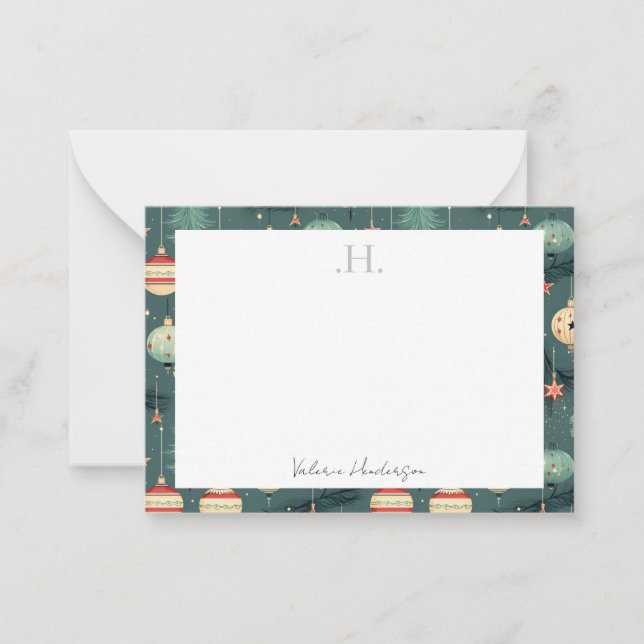 Monogram Christmas Thank You Note Card (Front)