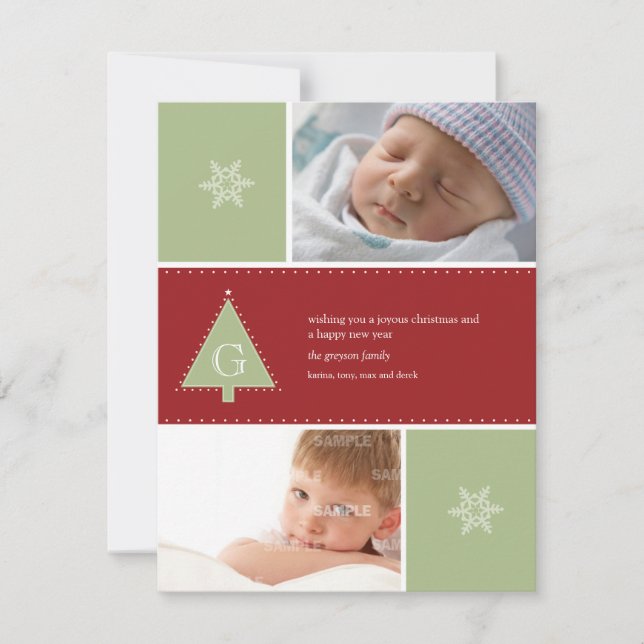 Monogram Christmas Tree Photo Holiday Card (Front)
