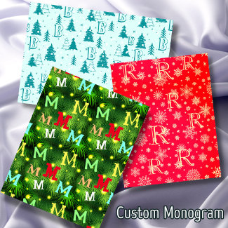 Monogram Christmas Tree Snowflakes Green Red Blue