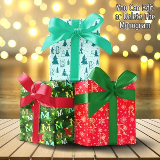 Monogram Christmas Tree Snowflakes Happy Holidays