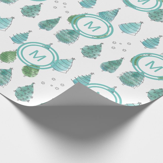Monogram Christmas Trees Wrapping Paper (Corner)