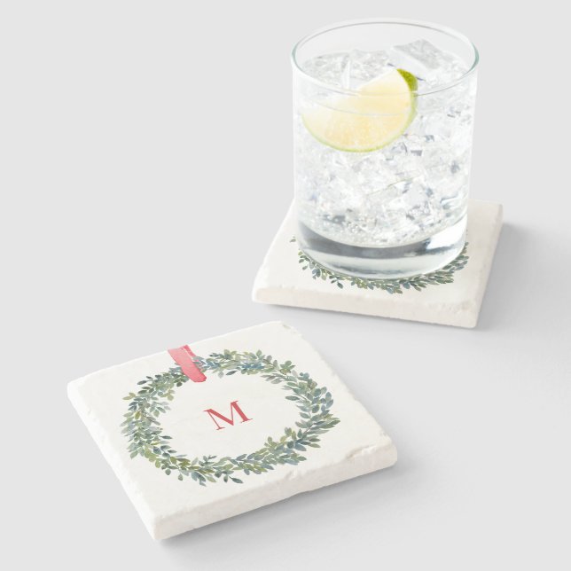 Monogram Christmas Watercolor Coaster (Side)