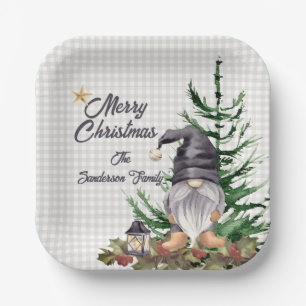 Monogram Christmas Watercolor Gnome Apron Paper Plates