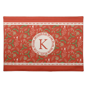 Monogram Christmas Woodlands Red Cloth Placemat