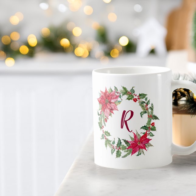 Monogram Christmas Wreath Coffee Mug (Monogram Christmas Wreath Coffee Mug)