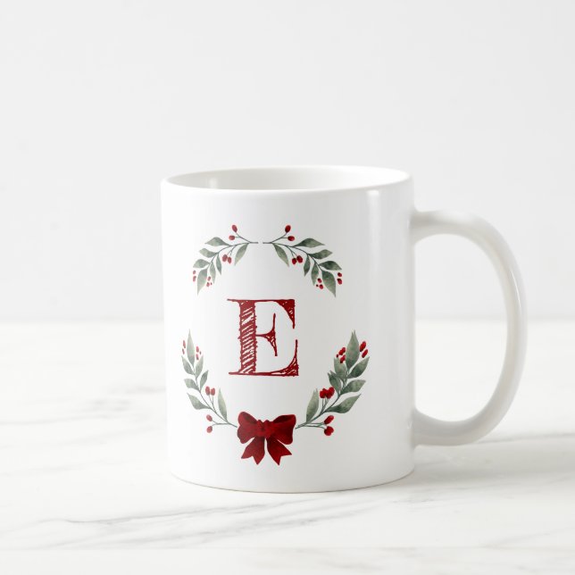 Monogram Christmas Wreath Coffee Mug (Right)