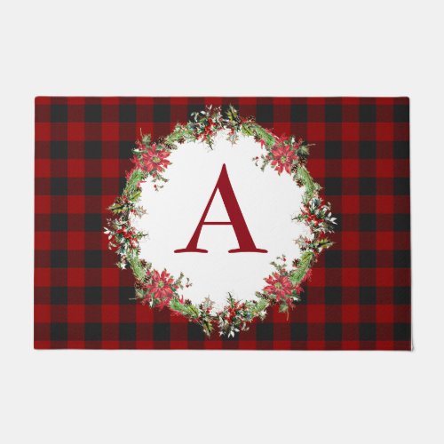 Monogram Christmas wreath Doormat