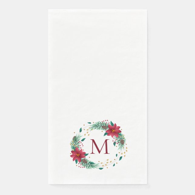 Monogram Christmas Wreath Guest Bath Paper Towels (Front)