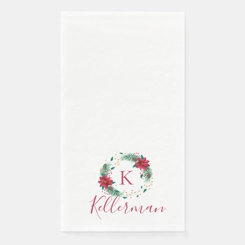 Monogram Christmas Wreath Guest Bath Paper Towels