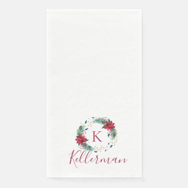 Monogram Christmas Wreath Guest Bath Paper Towels (Front)