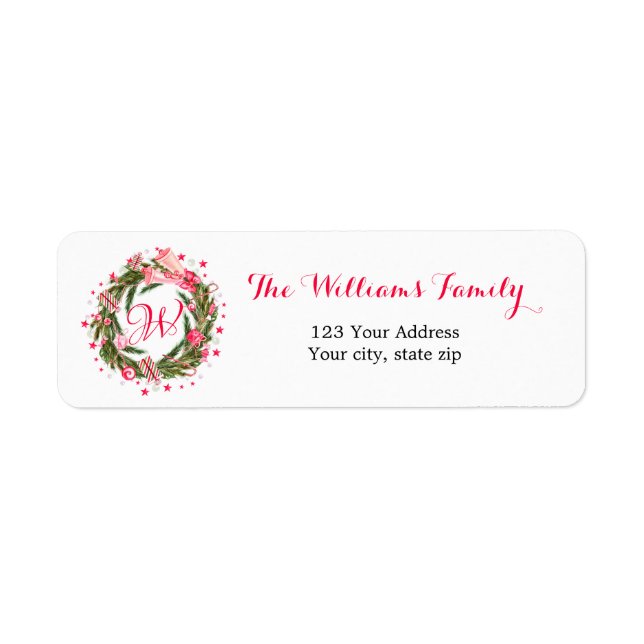 Monogram Christmas Wreath Label (Front)