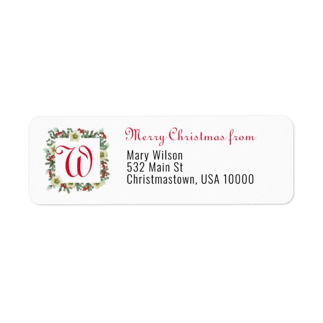 Monogram Christmas Wreath Merry Christmas White Label (Front)