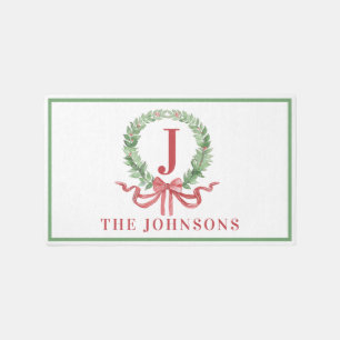 Monogram Christmas Wreath Outdoor Rug