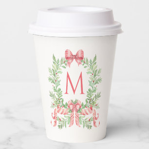 Monogram Christmas Wreath Paper Cups