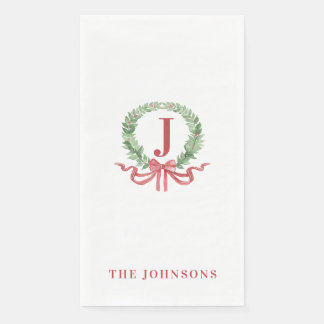 Monogram Christmas Wreath Paper Guest Towels