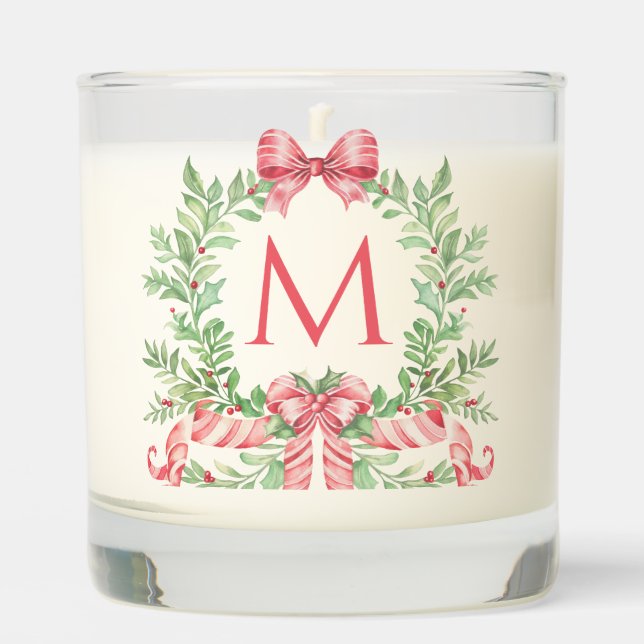 Monogram Christmas Wreath Scented Candle (Front)