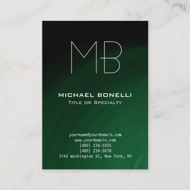 Monogram chubby modern green black business card (Front)