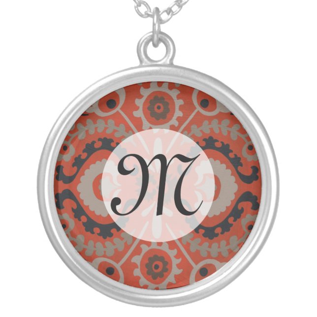 Monogram | Cinnabar Suzani I Silver Plated Necklace (Front)