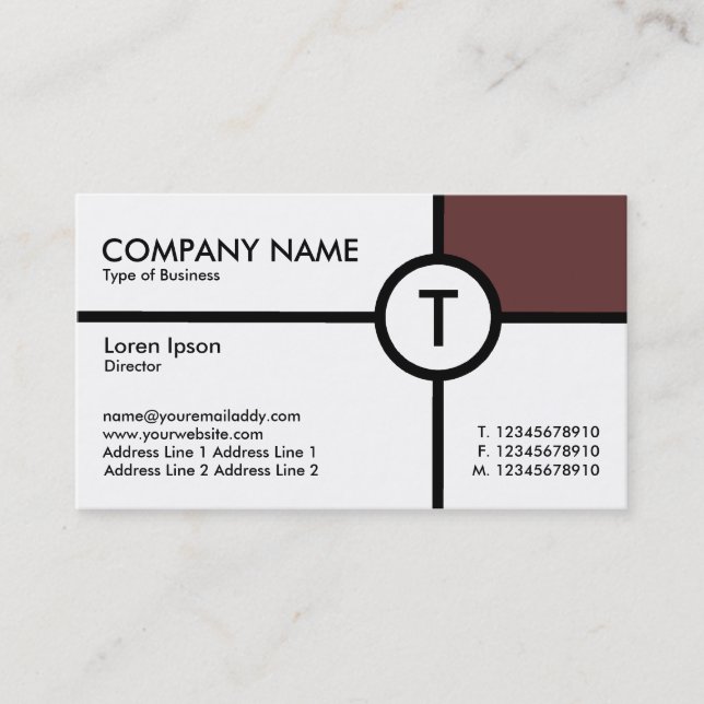 Monogram Circle Cross (Brown) - White Business Card (Front)