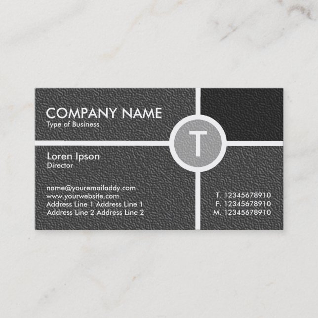 Monogram Circle Cross - Dark Gray Embossed Texture Business Card (Front)