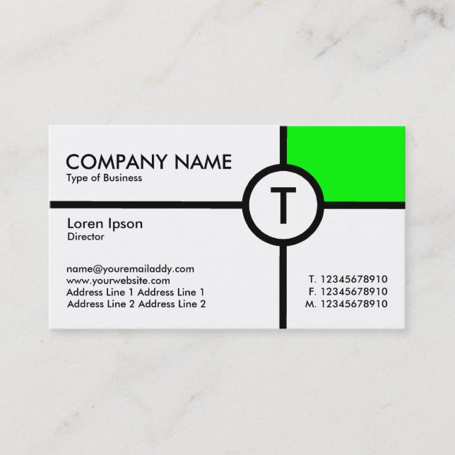Monogram Circle Cross (Green) - White Business Card (Front)