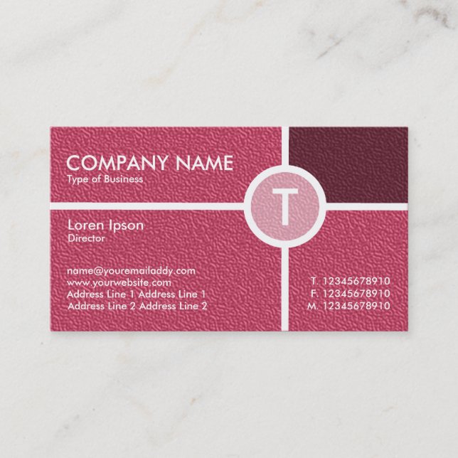 Monogram Circle Cross - Maroon Red Texture Business Card (Front)