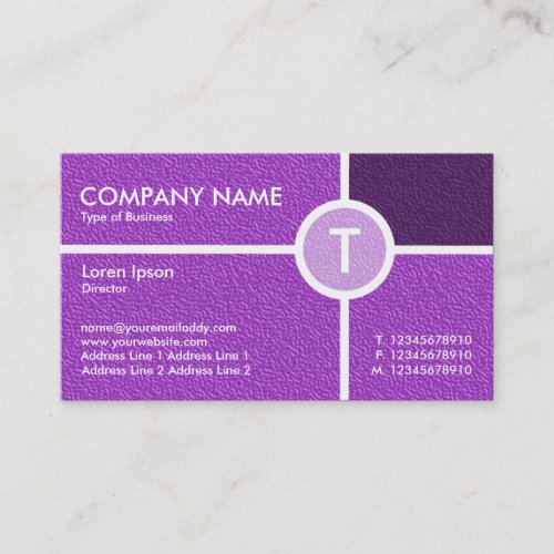 Monogram Circle Cross - Purple Embossed Texture Business Card Templates