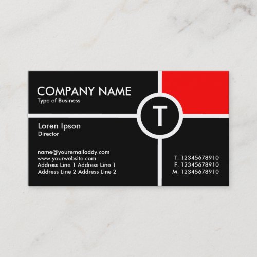 Monogram Circle Cross (Red) - Black Business Card Template