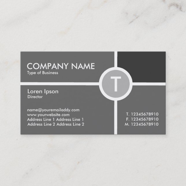 Monogram Circle Cross - Shades of Gray Business Card (Front)