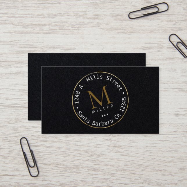 Monogram Circle Modern Black Business Card (Front/Back In Situ)