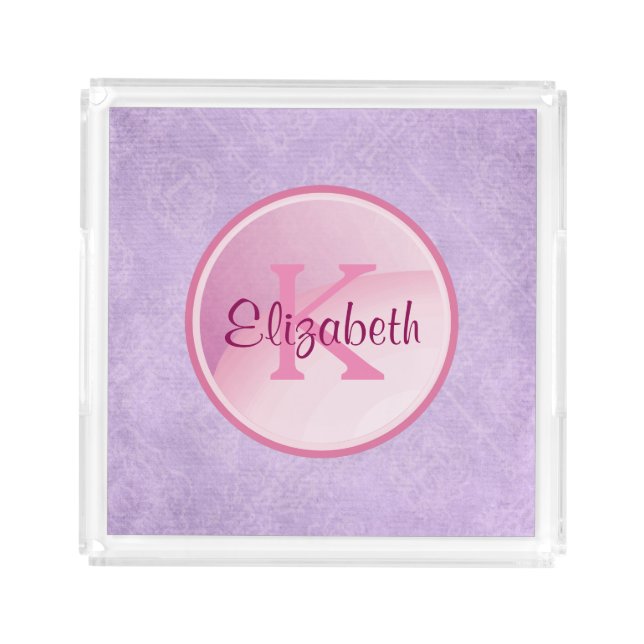 Monogram Circle on a Pretty Lavender Background Acrylic Tray (Front)