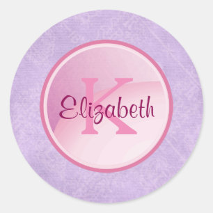 Monogram Circle on a Pretty Lavender Background Classic Round Sticker