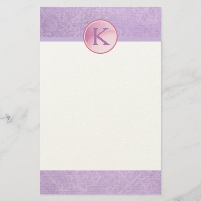 Monogram Circle on a Pretty Lavender Background Stationery (Front)