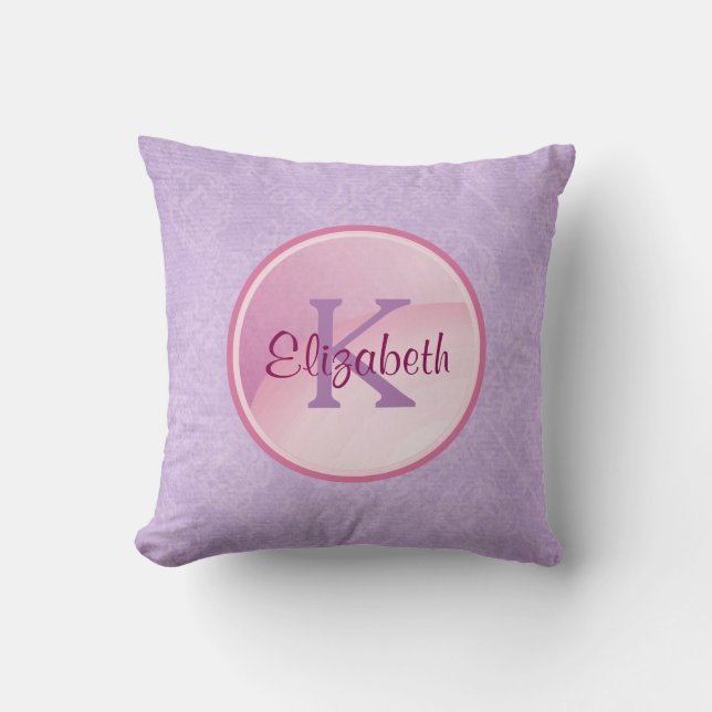 Monogram Circle on a Pretty Lavender Background Throw Pillow (Front)