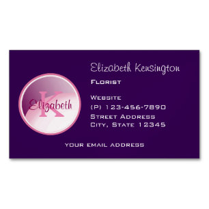 Monogram Circle on a Purple Background Business Card Magnet