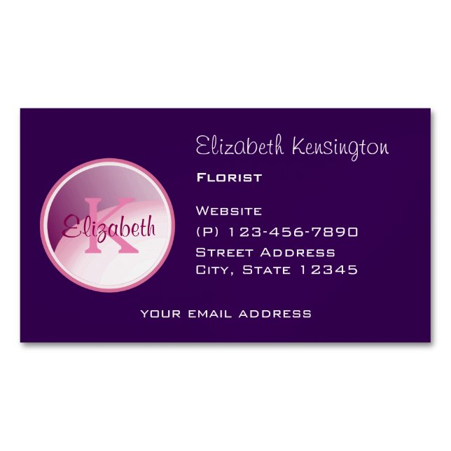 Monogram Circle on a Purple Background Business Card Magnet (Front)