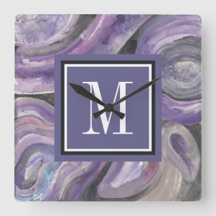 Monogram Circle Rain Square Wall Clock