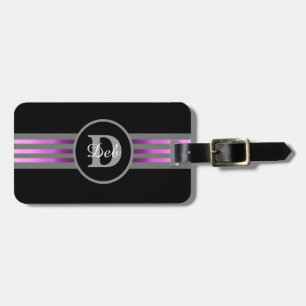 Monogram Circle Silhouette Black and Gray Stripes Luggage Tag