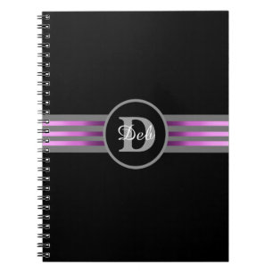 Monogram Circle Silhouette Black and Gray Stripes Notebook