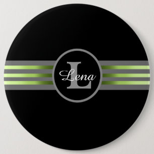 Monogram Circle Silhouette Black and Gray Stripes Pinback Button