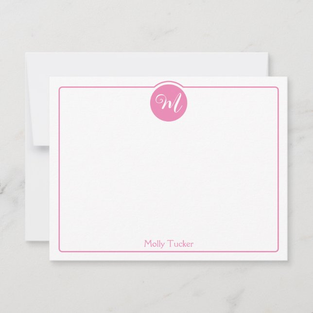 Monogram Circle Trendy Script Girly Note Card (Front)